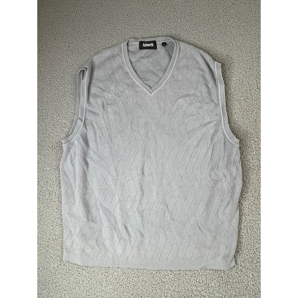 Ashworth Men's gray Cotton Knit Vest Size Large v neck‎ pullover golf